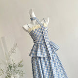 Floral Embellishments Blue and White Summer Halter Dress