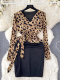 Animal Print Wrap Dress with Sleek Black Skirt