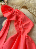 Dramatic Bow Stunning One-Shoulder Coral Dress