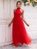 Radiant Rouge Halter Tulle Dress