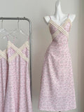 Delicate Floral Prints Light Pink Slip Dress