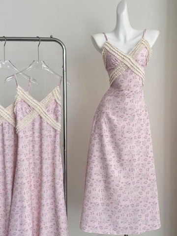 Delicate Floral Prints Light Pink Slip Dress