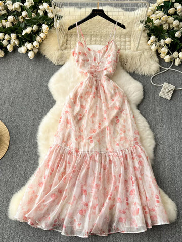 Pink Floral Tiered Dress for Summer Days
