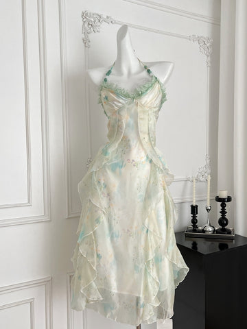 Ruffled Layers Pastel Floral Print Midi Dress