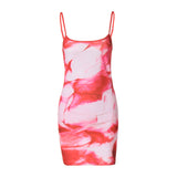 Vibrant Red and White Tie-Dye Bodycon Dress