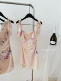 Ruffled Straps Sheer Floral Print Dress