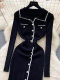 Sweater-Style Button-Up Ribbed Knit Dress
