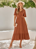 Flutter Sleeves V-Neck Cream Dress