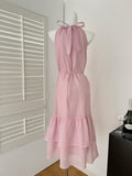 Delicate Flower Pink Halter Maxi Dress