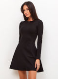 Flared Skirt Long Sleeve Sleek Black Dress