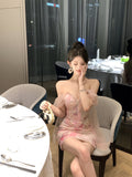 Temperament ladies order diamond tube top slim print dress