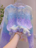 Wave-Knit Pastel Ombre Sweater