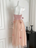 Enchanting Pink Satin Tulle Floral Embellished Dress