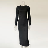 Sophisticated Black Full-Length Sleeves Bodycon Dress