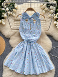 Bow Tie Flared Skirt Halter Polka Dot Dress