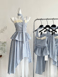 Floral Embellishments Blue and White Summer Halter Dress
