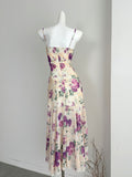 Ruched Bodice Floral Print Spaghetti Strap Midi Dress