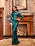 Green Mermaid Hem Sequin Formal Gown
