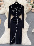Sweater-Style Button-Up Ribbed Knit Dress