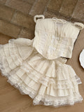 Exquisite Cream Corset Style Ruffled Skirt Set