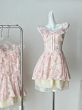 Adorable Pink Floral Ruffled Off Shoulder Mini Dress