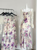 Ruched Bodice Floral Print Spaghetti Strap Midi Dress
