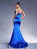 Royal Blue Beading Satin Trumpet Mermaid Prom Dress