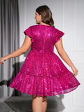 Magenta Magic Sequined Flounce Party Dress