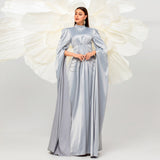 Luxurious Satin  Draped Sleeves Full-Length Party Dress