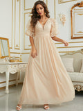 Pink Short Sleeve Chiffon Party Dress