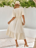 Flutter Sleeves V-Neck Cream Dress