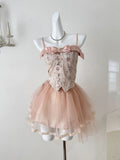 Tulle Skirt Lace Pink Corset Mini Dress