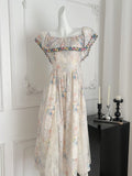 Flared Sleeves Off  Shoulder Floral Lace Dress