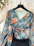 Classic Black Skirt Floral Wrap Dress