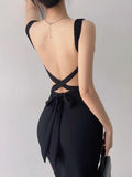 Tie Back Black Tank Long Bodycon Dress