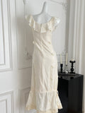 Elegant Cream Lace Ruffled Mermaid Dress