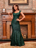 Green Mermaid Hem Sequin Formal Dress