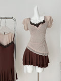 Lace Trimmed Layered Dancewear Set