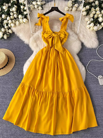 Vibrant Yellow Summer Bow Dress