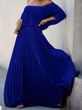 Summer Off Shoulder Pleats Chiffon Maxi Dress