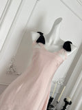 Black Bow Straps Charming Pink Mini Dress