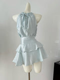 Light Blue Halter Style Skirt Set