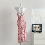 Spaghetti Straps Floral Pink Summer Maxi Dress