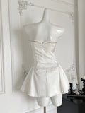 Bow Mini Style White Strapless Dress
