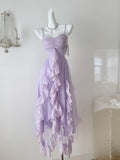 Asymmetric Ruffled Skirt Lilac Strappy Dress