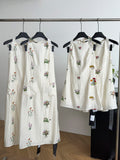 Colorful Floral Embroidery Halter Neck Mini Dress