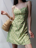 Summer Green Daisy Print Spaghetti Strap Dress