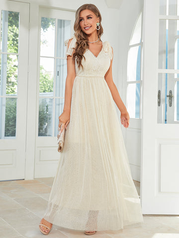 Lace Long Bowknot Wedding Party Dress