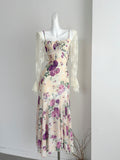 Ruched Bodice Floral Print Spaghetti Strap Midi Dress