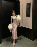 French socialite slim fishtail dress with shimmering backless